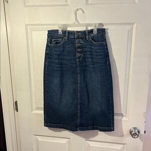 St. John's Bay Dark Blue Denim Midi Skirt